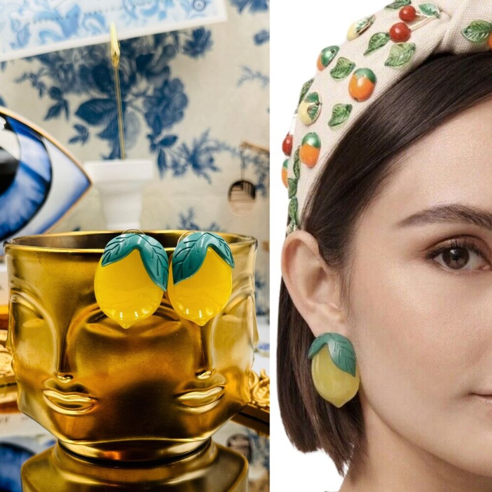🆕 LELE SADOUGHI 🧿 NWOT Resin Lemon Button Stud Earrings